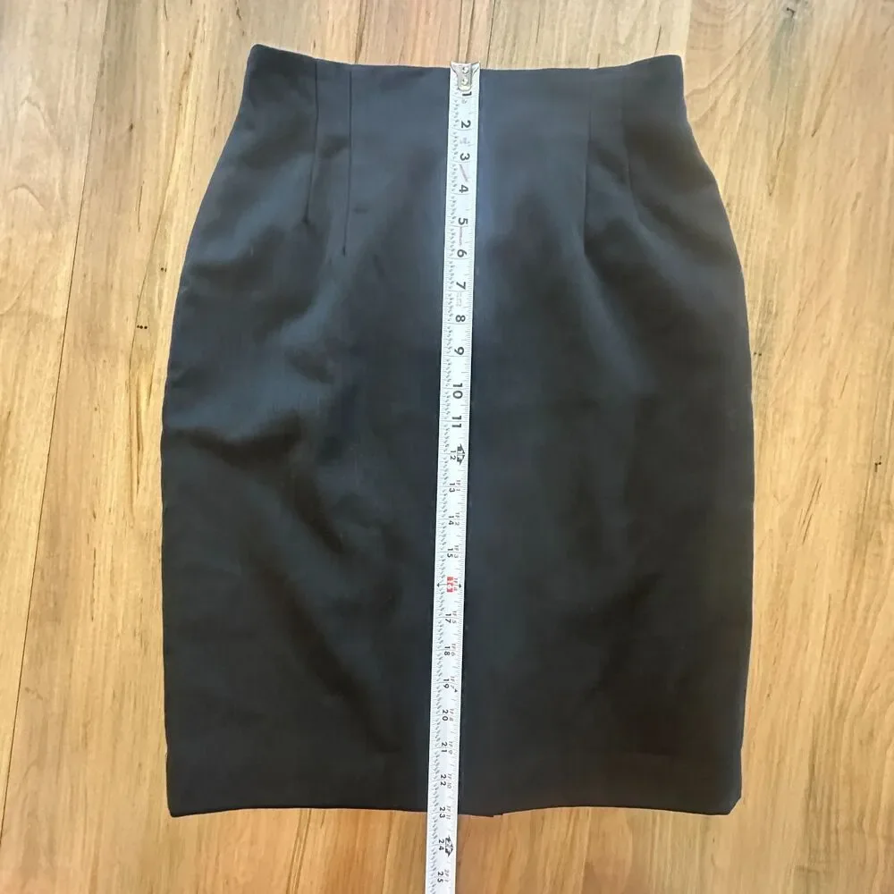 Vintage Black High Waisted Wool Blend Pencil Skirt Knee Length Size 6